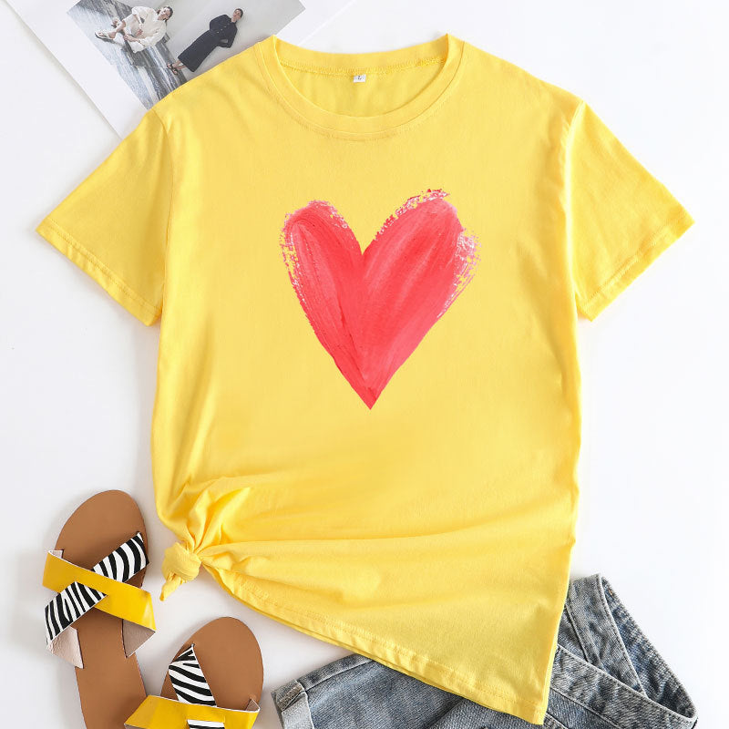 Women's Heart Printing Round Neck Short-sleeved T-shirt