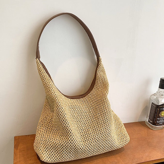 Retro Straw Woven Tote Bag Shoulder Large Capacity Beach Bag