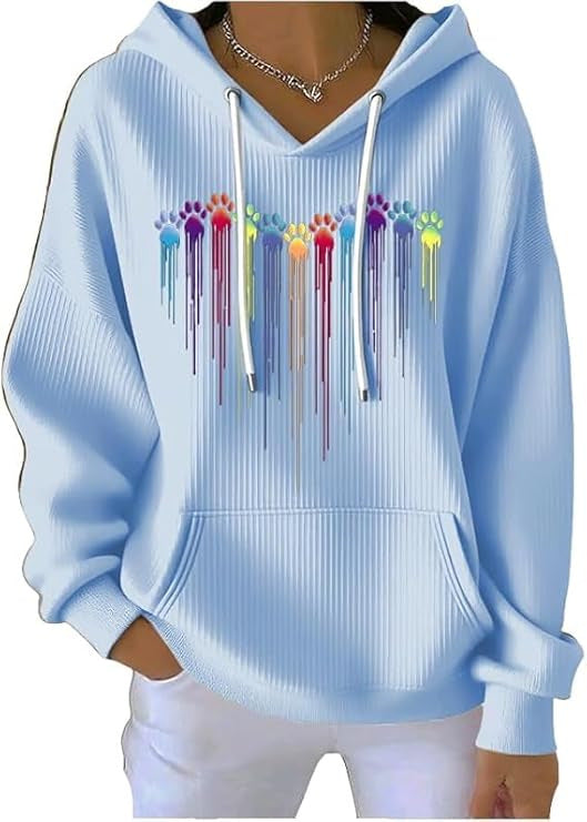 Striped Fabric Digital Printed Hooded Long Sleeve Women's Sweater