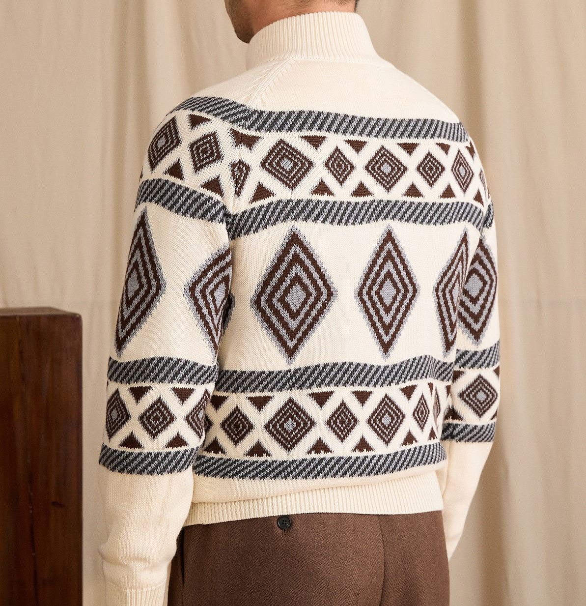Jacquard Sweater Stand Collar Coat