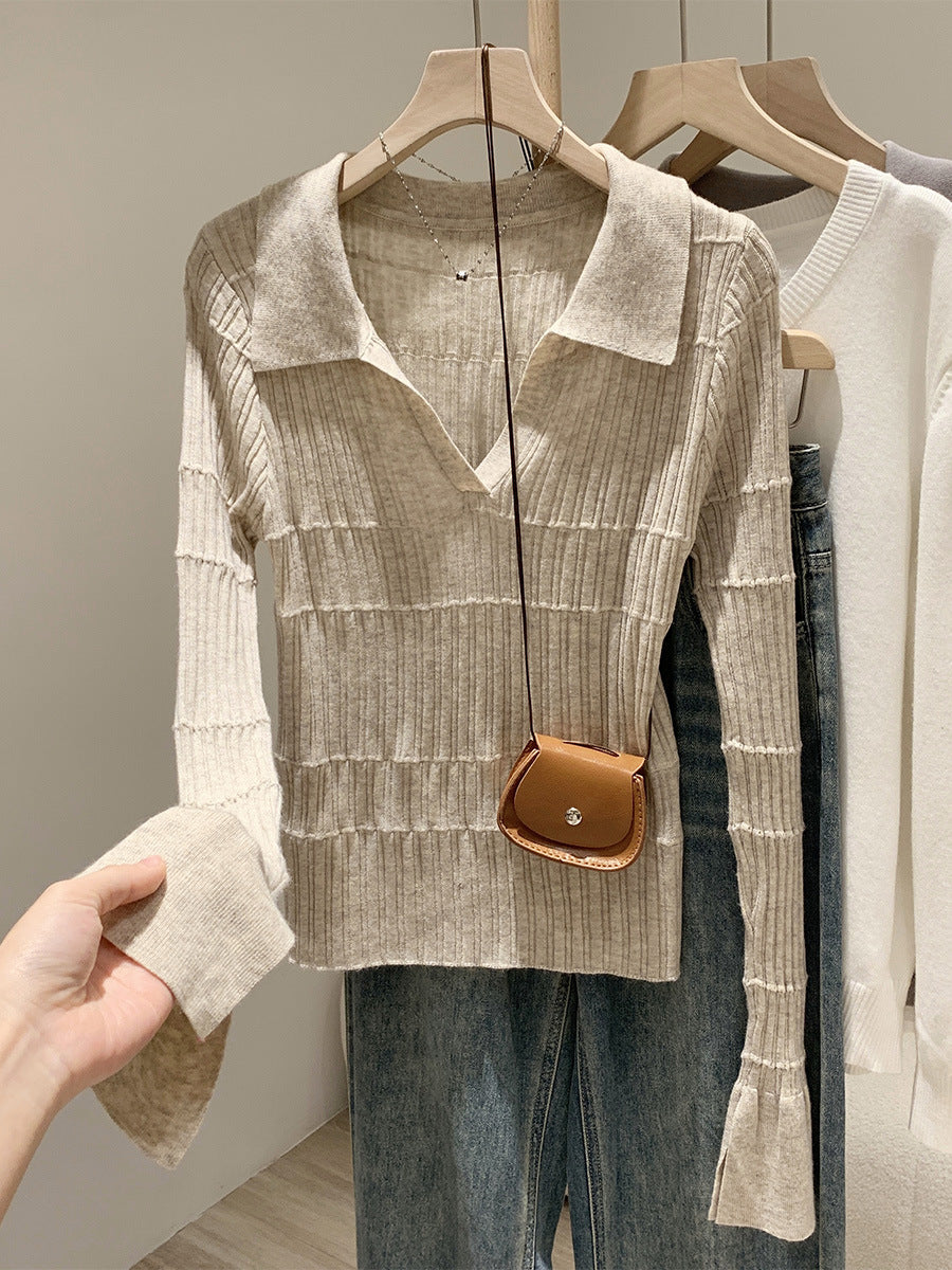 Women's Slim Fit Inner Wear Lapel Knitted T-shirt