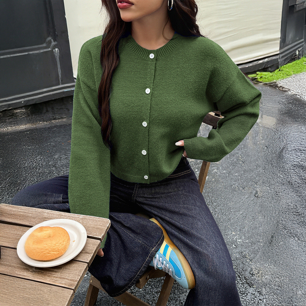 Fashion Solid Color Buttons Jacket For Women