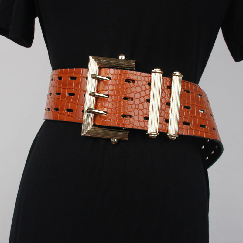 Suit Belt Retro Three-pin Buckle Snake Pattern Leather Simple With Sweater Dress Waist