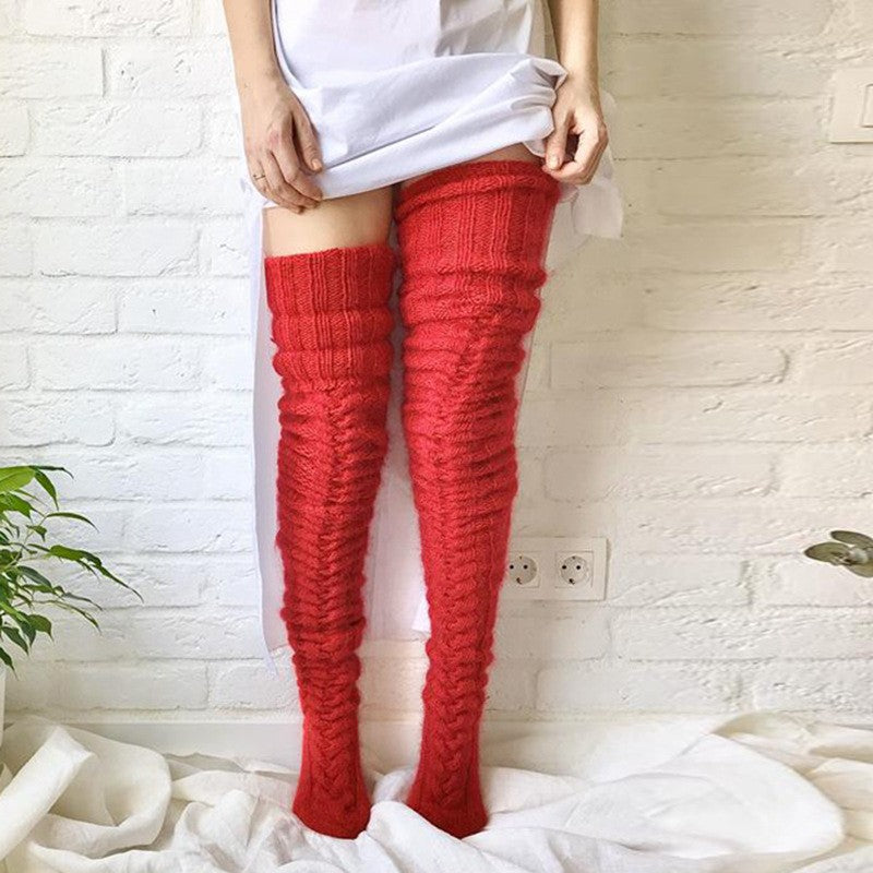 Women's Solid Color Over-the-knee Wool Foot Warmer Stockings