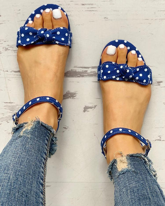 Women's Fashion Flat Polka Dot Bow Sandals