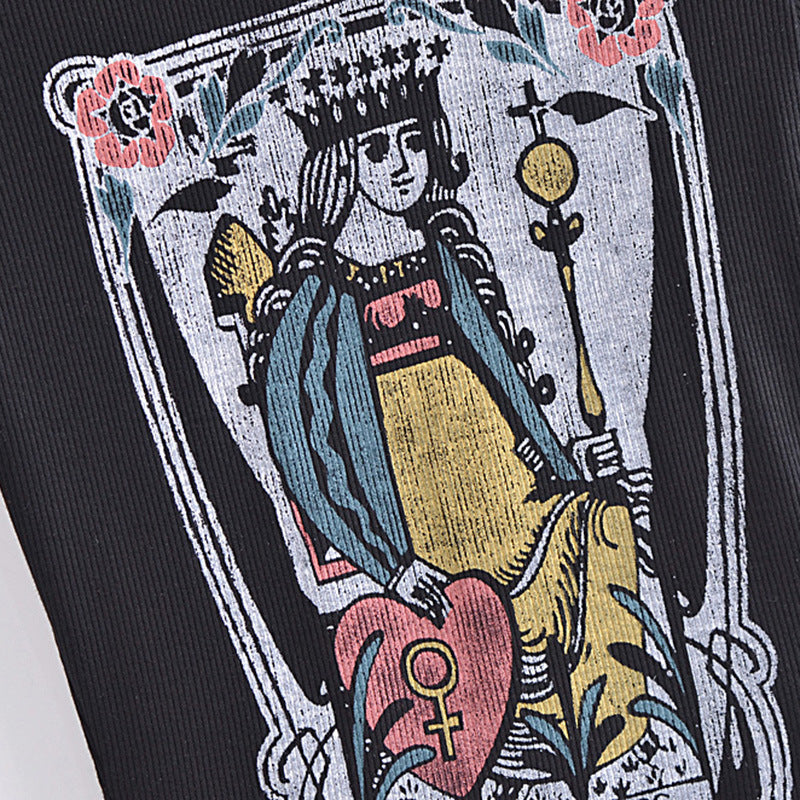 Women's Retro Trendy Poker Print Short T-shirt
