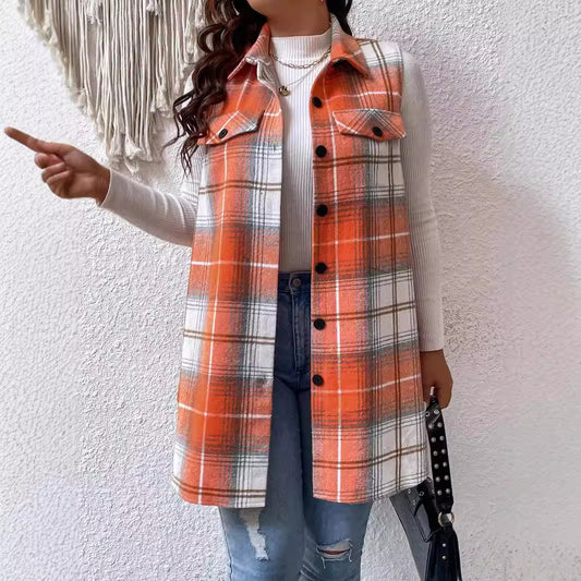 Plus Size Plaid Sleeveless Vest