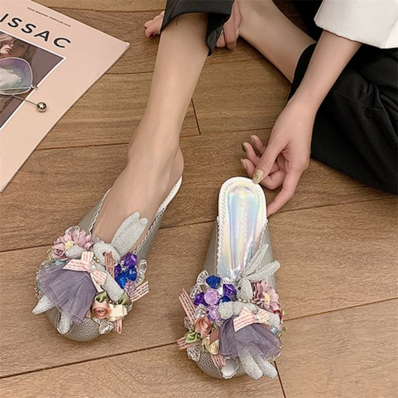 Cute Doll With Rhinestones And Fish Mouth Half Slippers