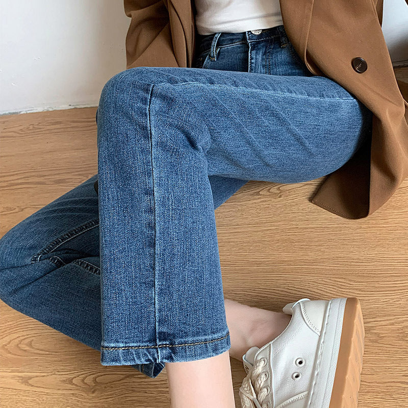 Retro blå jeans til kvinder, løse rørformede højtaljede