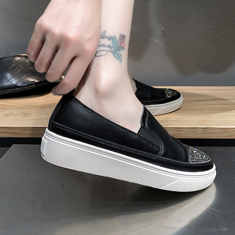 Women's Leather Slip-on Platform All-match White Shoes