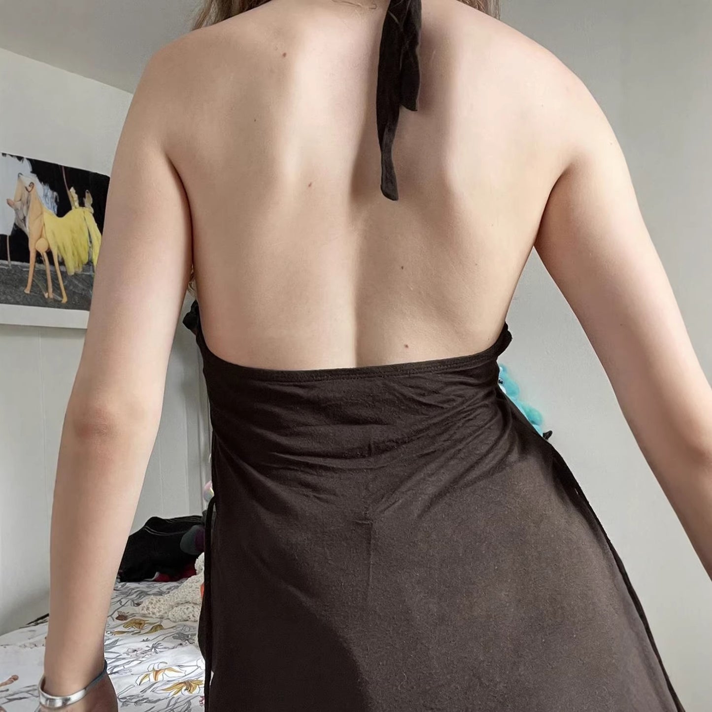 Retro Rhinestone-embellished Ultra-sexy High-waisted Halter-neck Cami With Lace-up Detailing