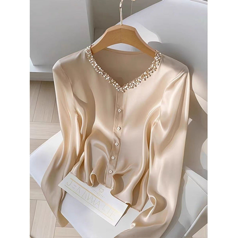 Early Autumn New Arrival French-style Elegant Champagne-colored Women's Shirt