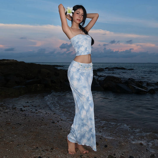 Sexy Form-fitting Tube Top With Midriff-baring Design Paired With A High-waisted Elegant Dress
