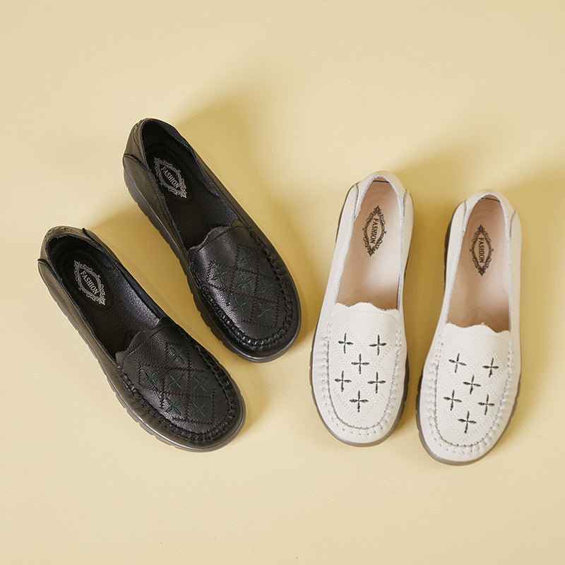 Middle-aged And Elderly People's Slip-on Leather Shoes With Beef Tendon Sole