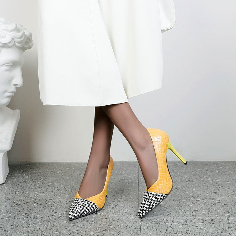 High Heels European And American Color Matching Pointed Shallow Mouth Stiletto Shoes