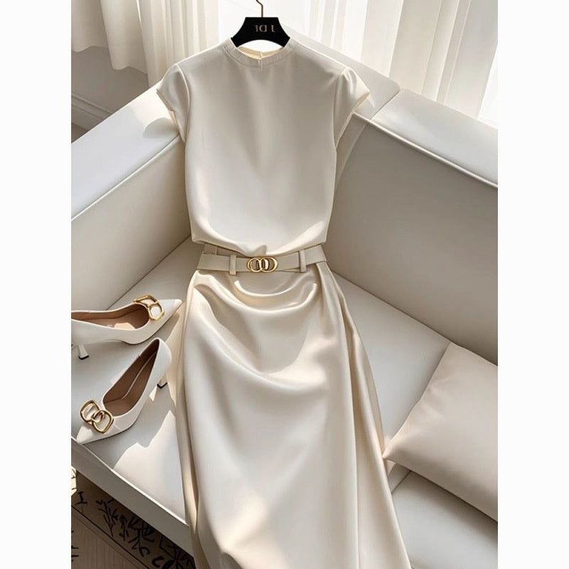 Light Mature Small Fragrance Style Round-neck T-shirt Top With A Pencil Skirt Professional Set