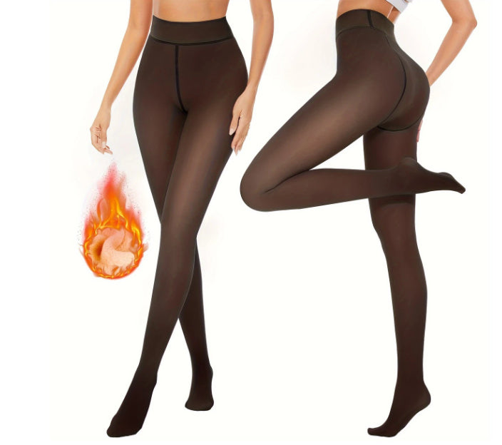 Thick Black Sheer Skin-toned Leg-warming Autumn And Winter Essential Fleece-lined Tights