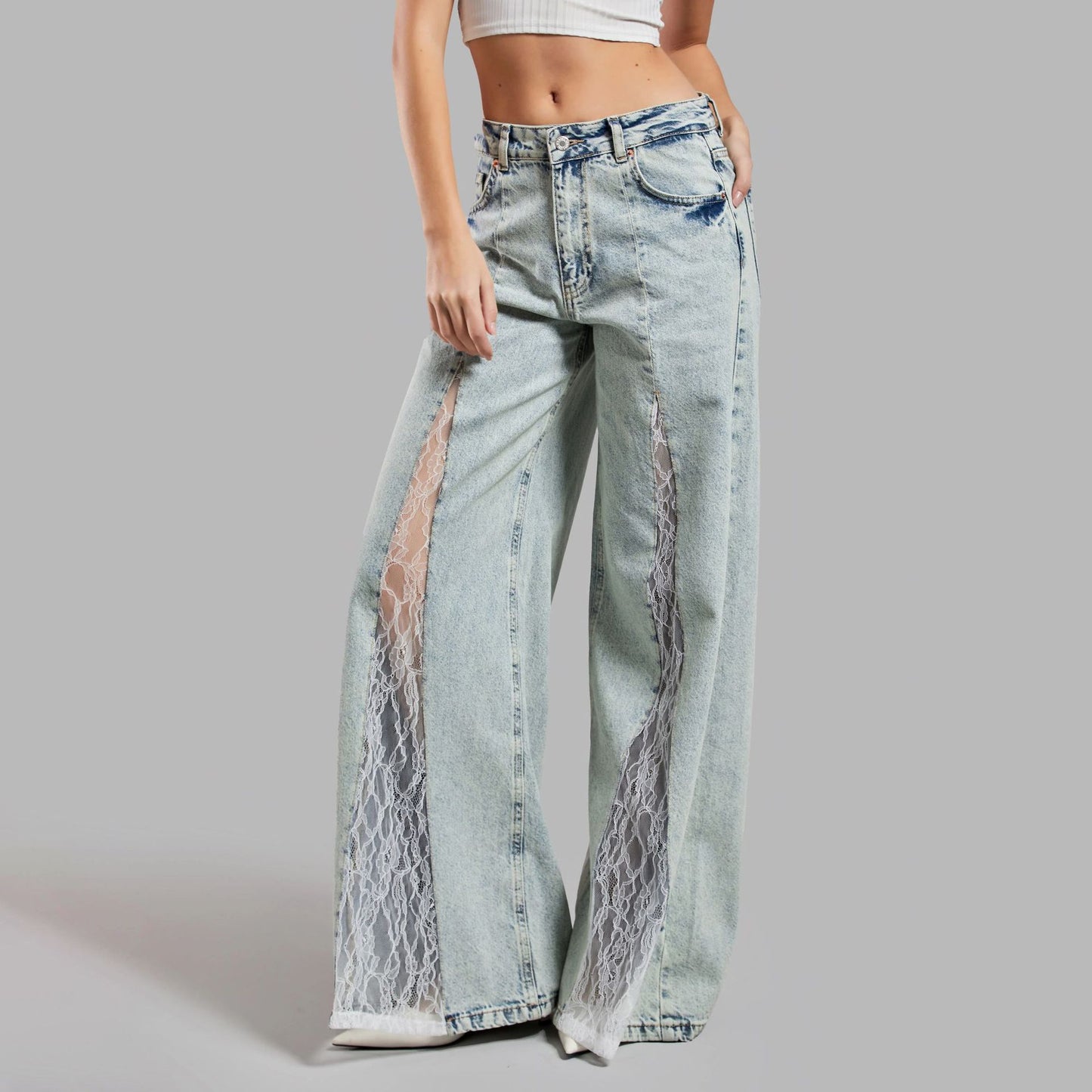 Street Lace Stitching Skinny Jeans
