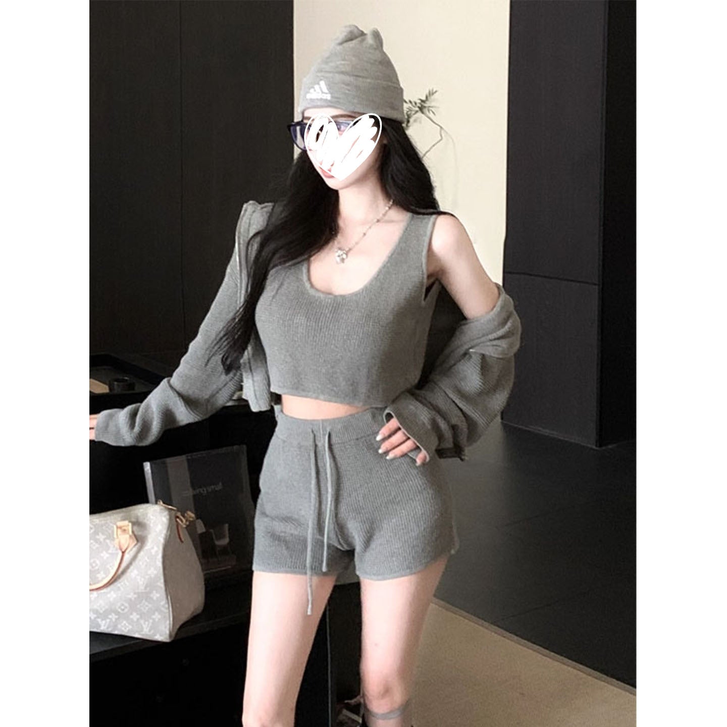 Lazy Style Design Knitted Sleeveless Hooded Cardigan For Women