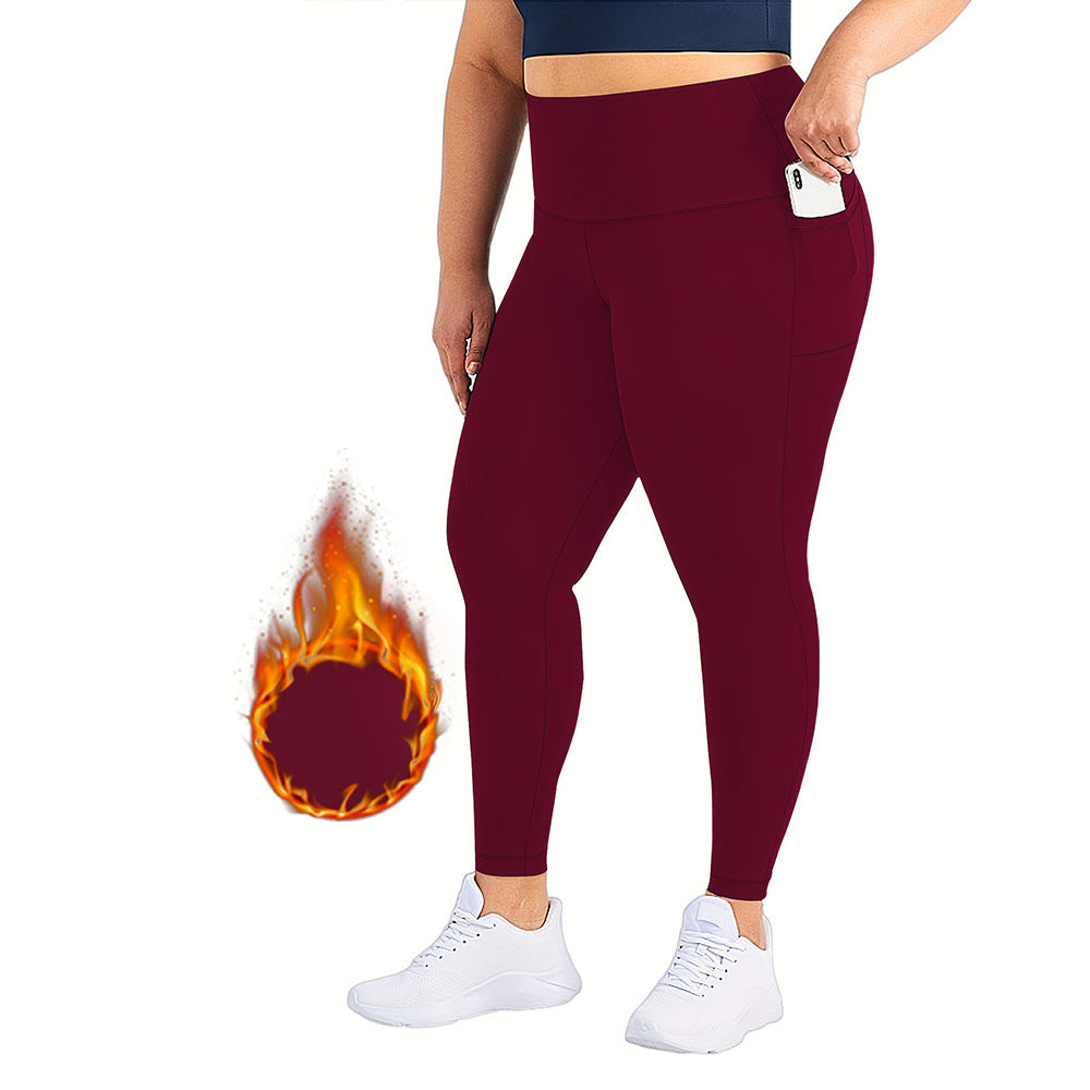 AutumnWinter Fleece-Lined Yoga Pants For Women, High-Waisted, Cropped Style