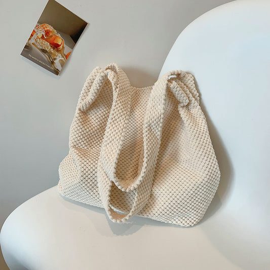Solid Corduroy Shoulder Bag Simple And Light For Women