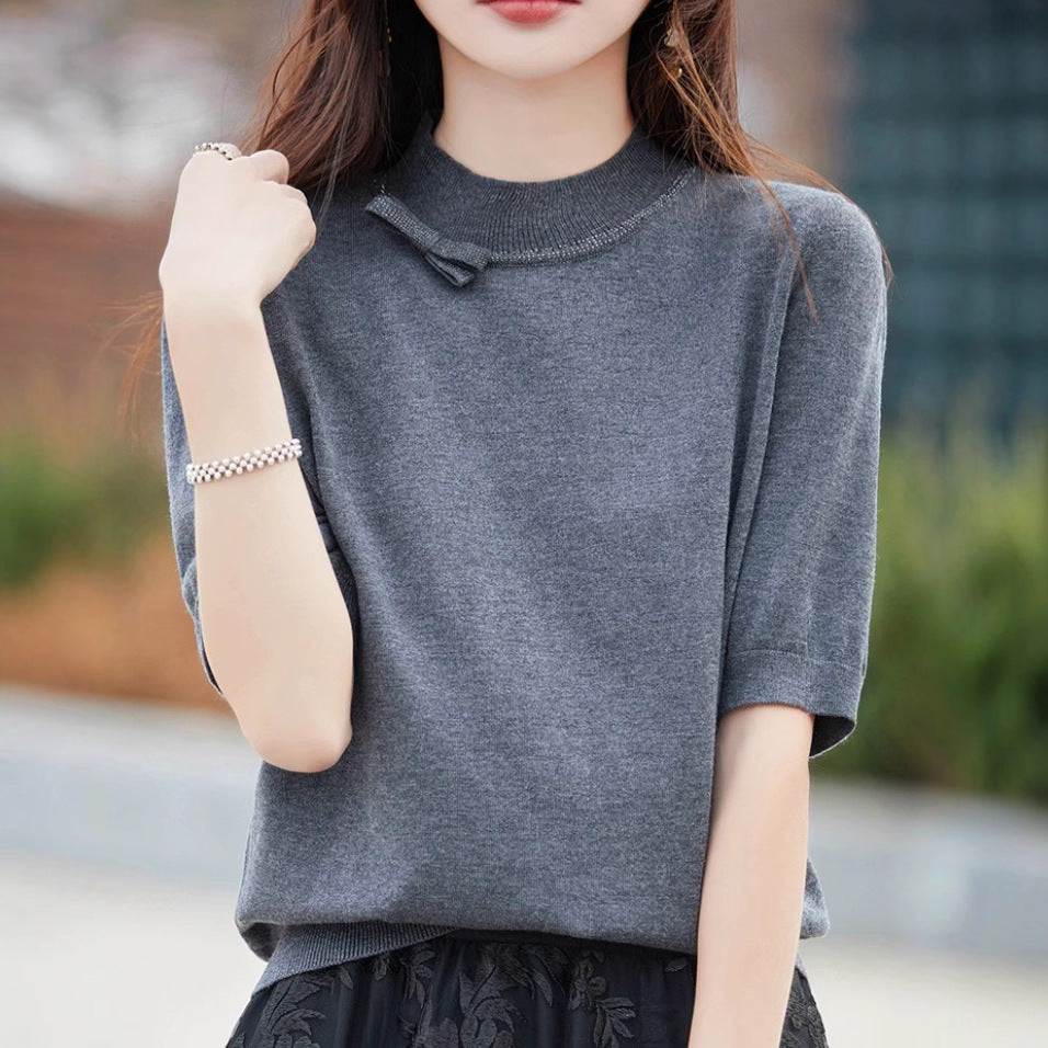 Half-high Collar Women's Versatile Thin Knit Top
