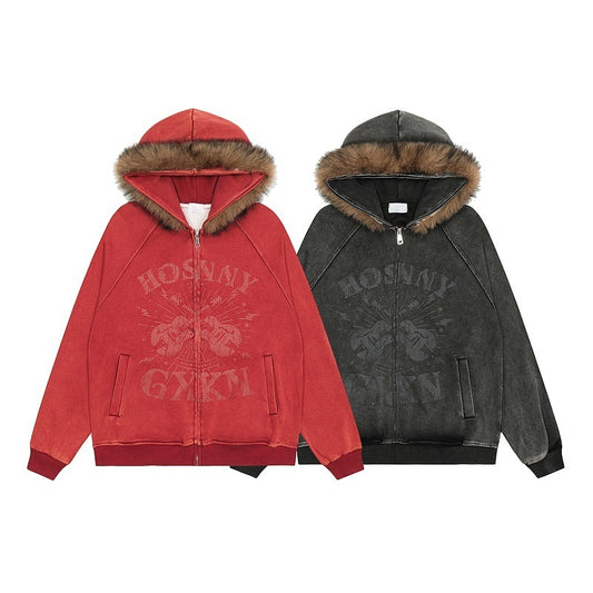 Fur Collar Hood Sweater For Men And Women Lazy And Loose