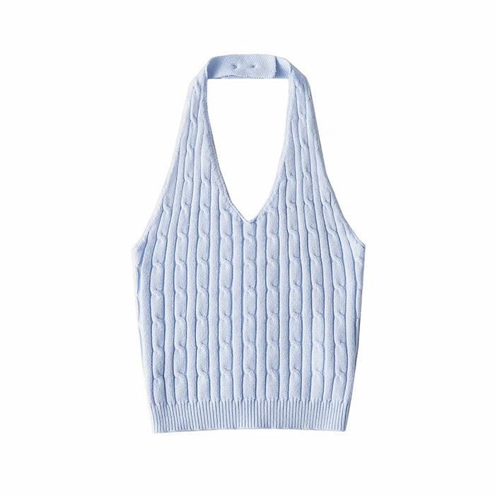 Women's Niche Design V-neck Twist Button Halterneck Vest