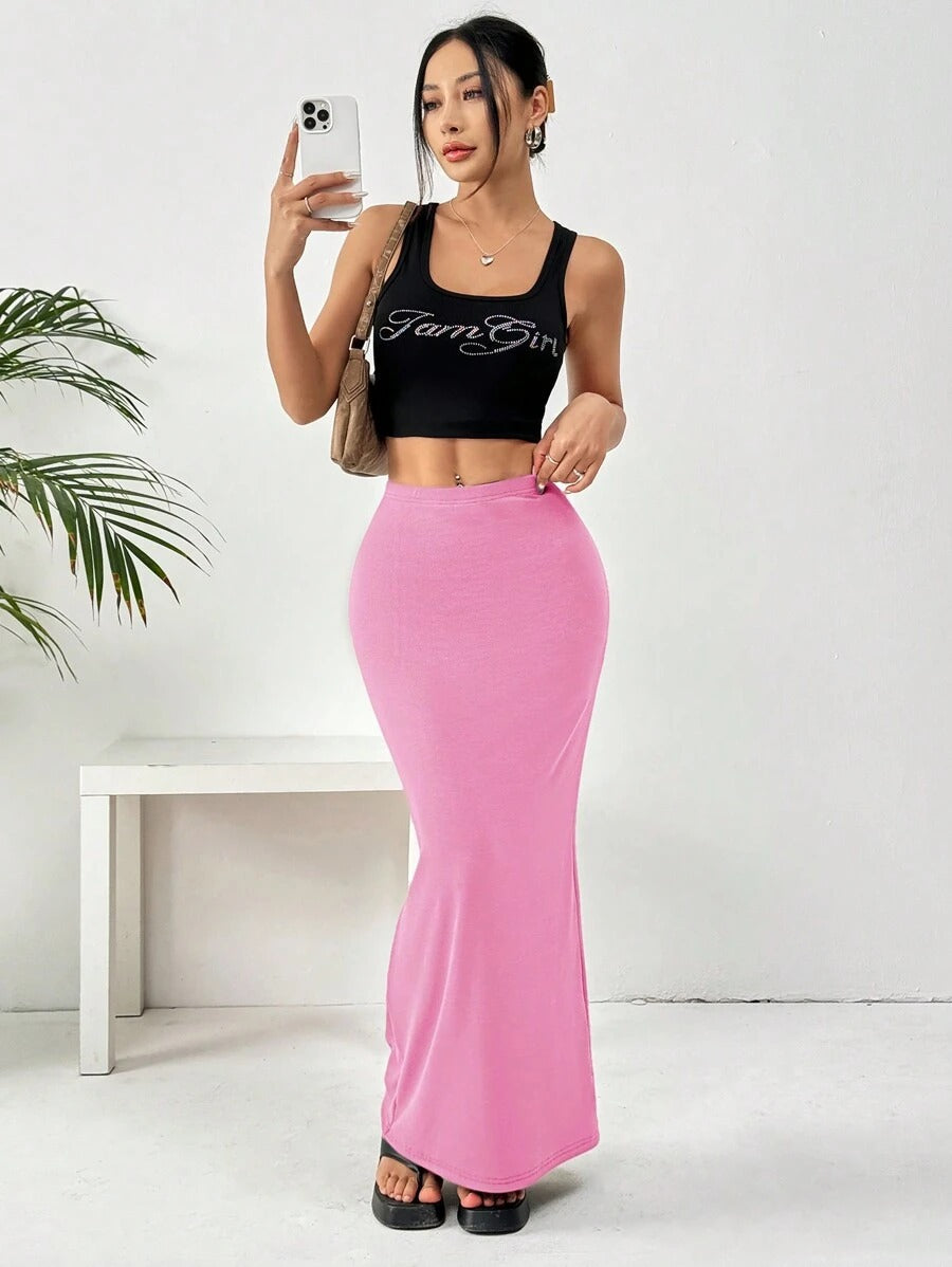 Women's High-Waisted Solid-Color Tight Casual Skirt