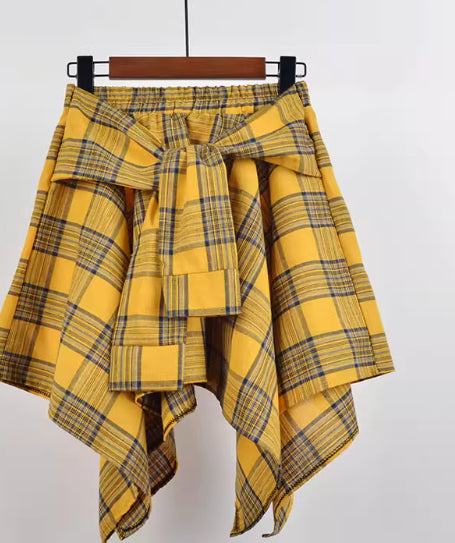 College Style Plaid Irregular Dance Skirt