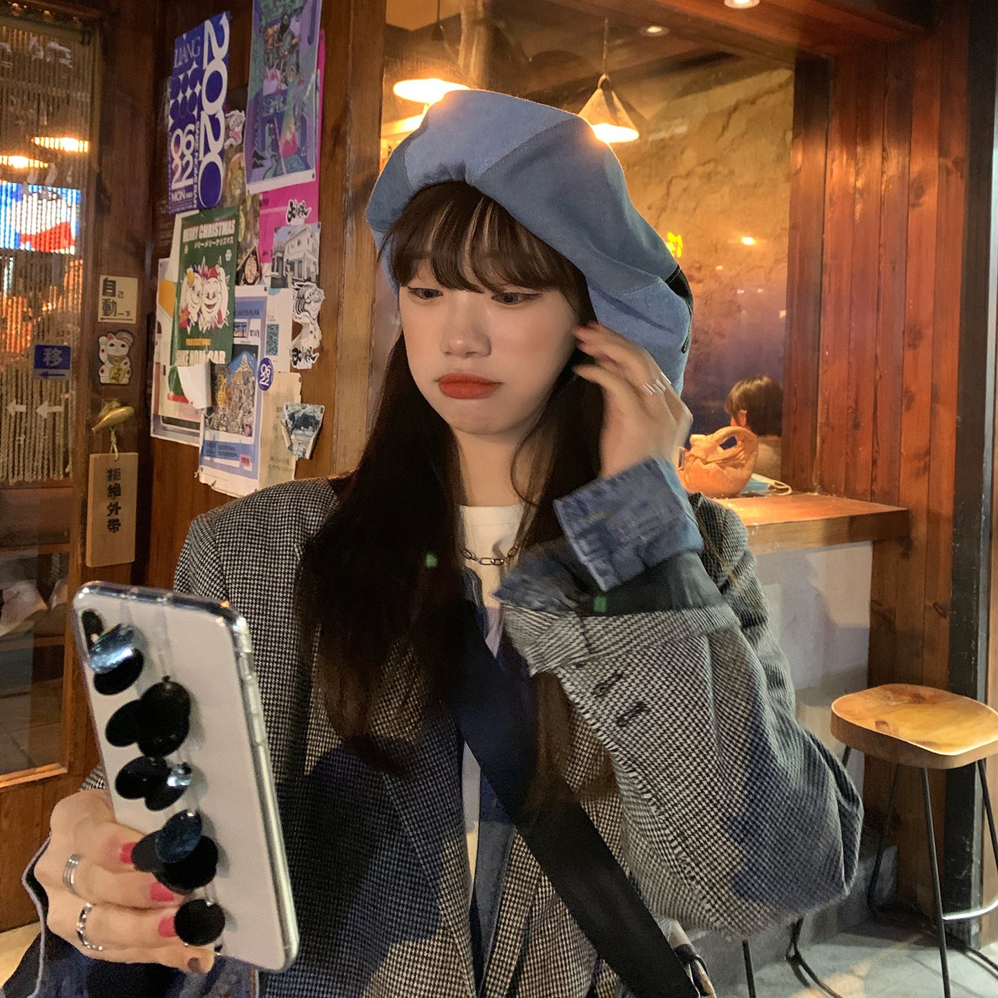 Washed Denim Niche Cloud Zip Beret Hat