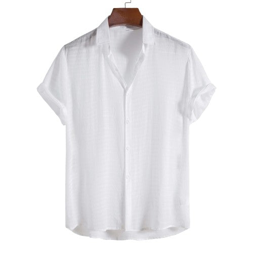 Men's Fashion Solid Color Dark Cell Short Sleeve Shirt