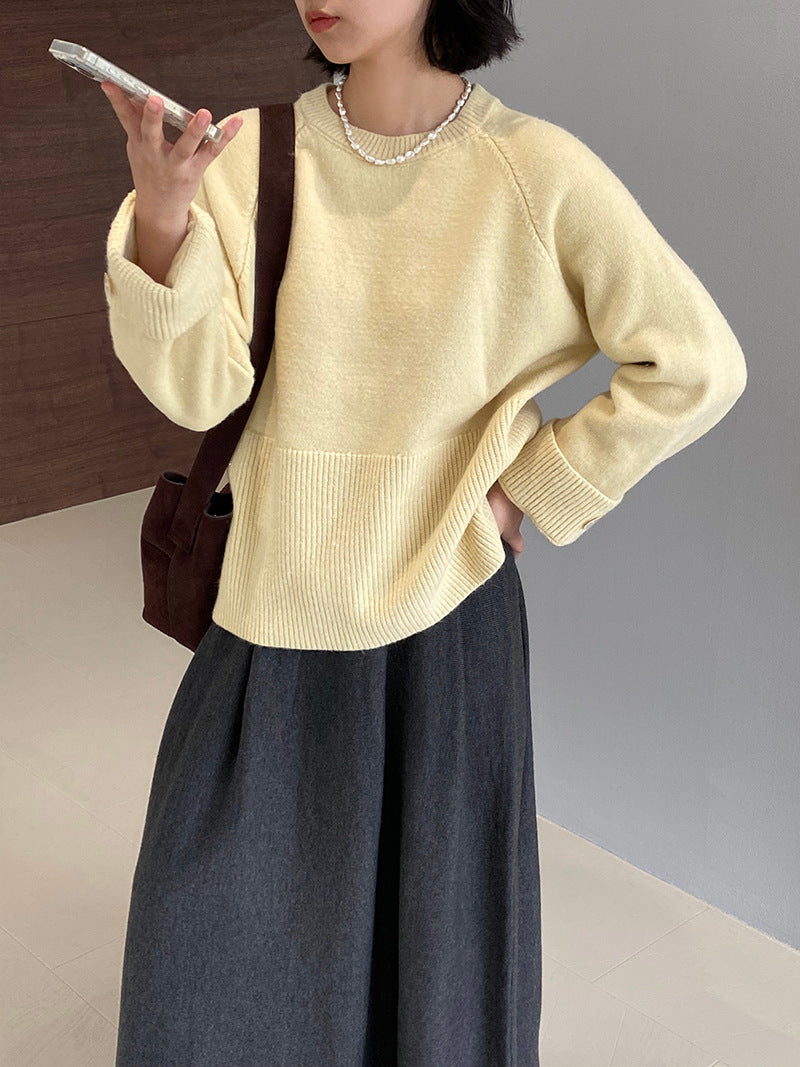 Gentle Solid Color Soft Glutinous Pullover Loose Slimming Sweater Top