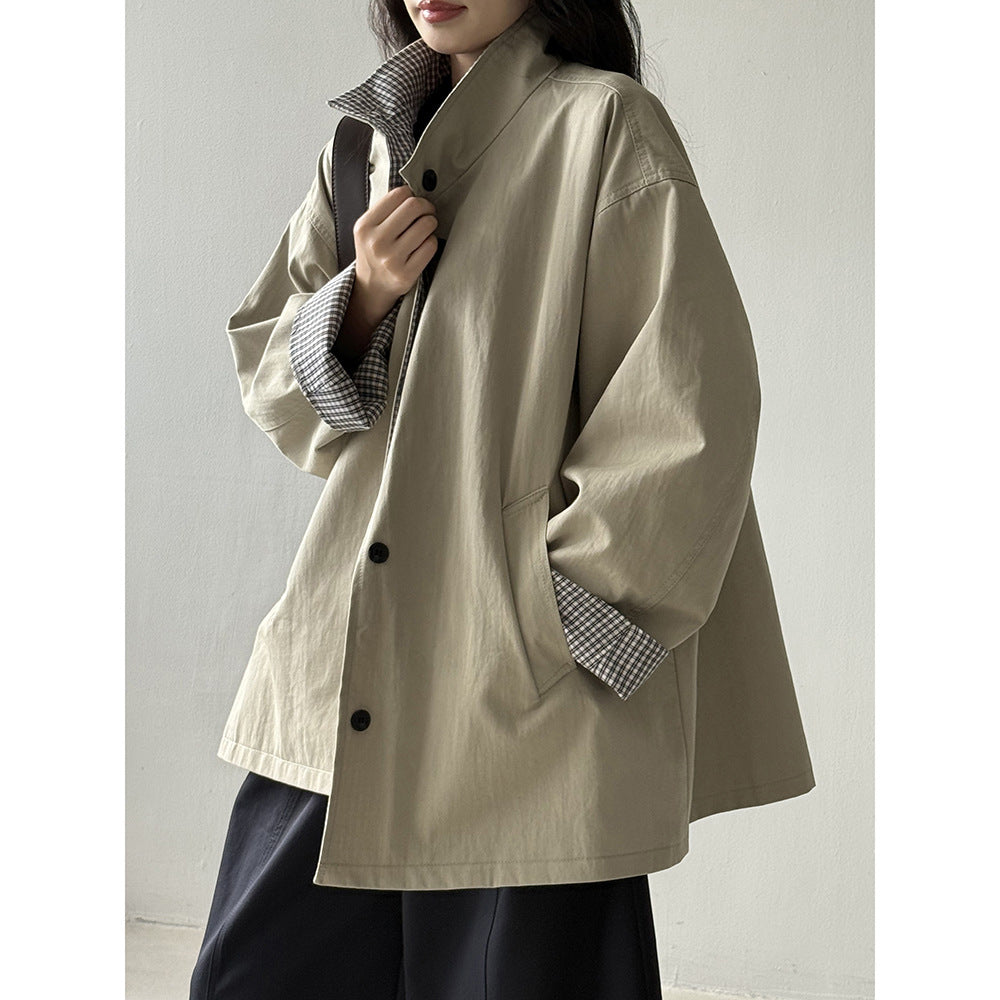Women's Stand Collar Windbreaker With Both Sides