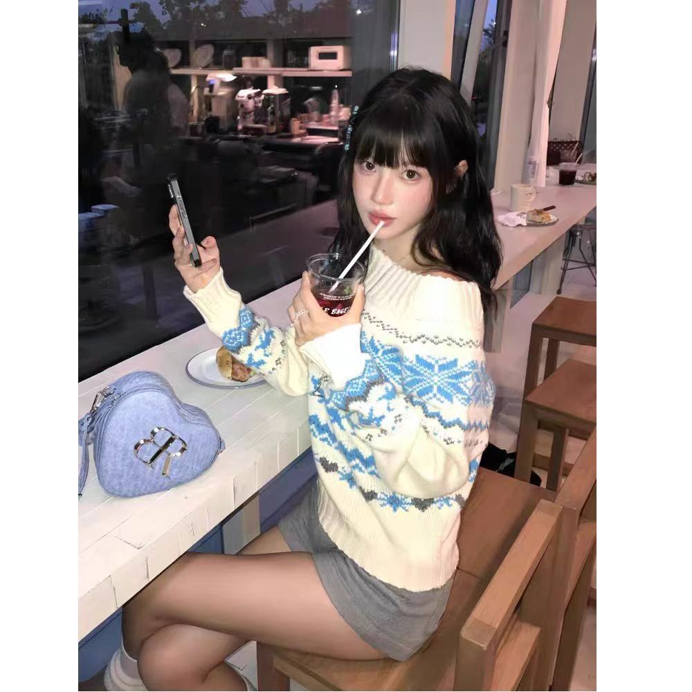 Off-shoulder Sweater Women's Vintage Knit Top