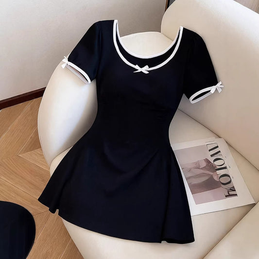Women's Simple Contrast-color Bow Dress