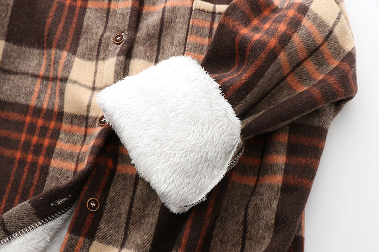 Women's Casual Small Plaid Woolen Fleece Shirt
