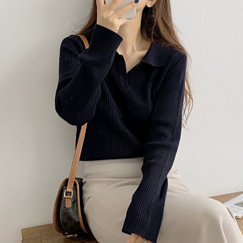 Women's Short Knit Long-sleeve Sweater