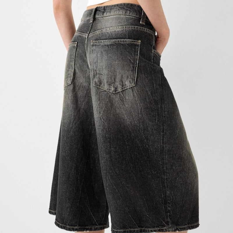 Løse cropped denim bukser med lav talje