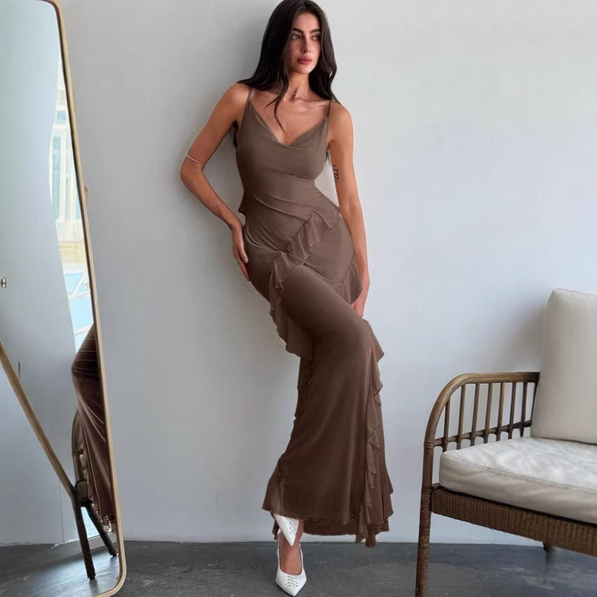 European And American-style Slim-fit Sexy Spaghetti-strap Mermaid Dress