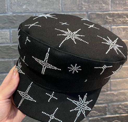 Denim Rhinestone XINGX Flat-top Cap Women's Spring Face Little Wild