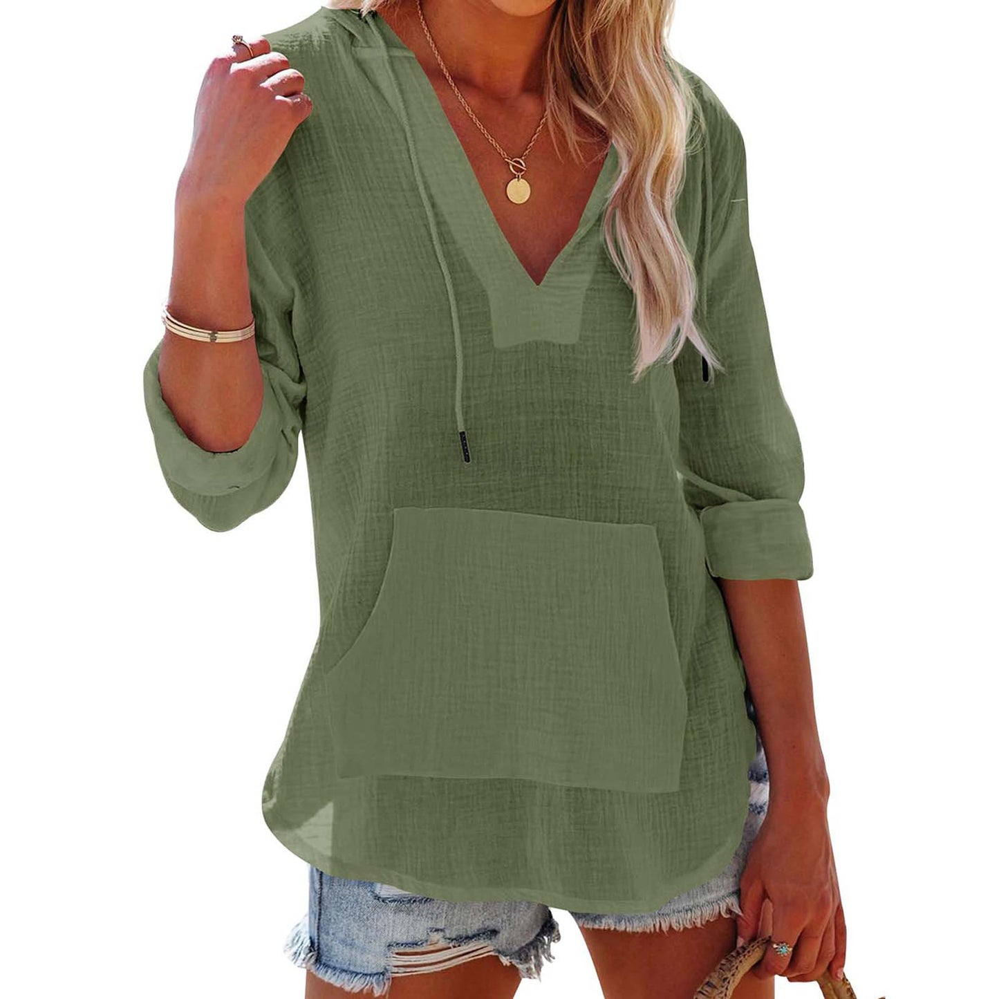Slub Cotton Solid Color Casual Women's Lightweight Breathable Long Sleeves
