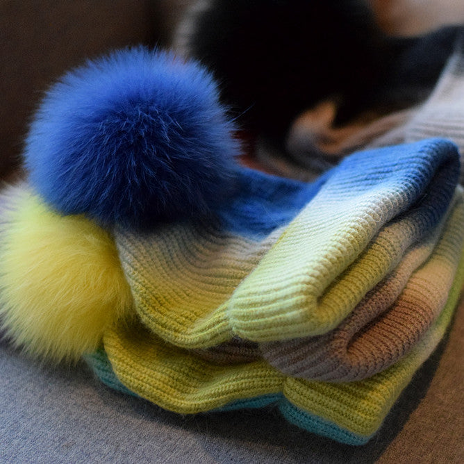 Women's Casual Autumn And Winter Fox Fur Ball Wool Hat