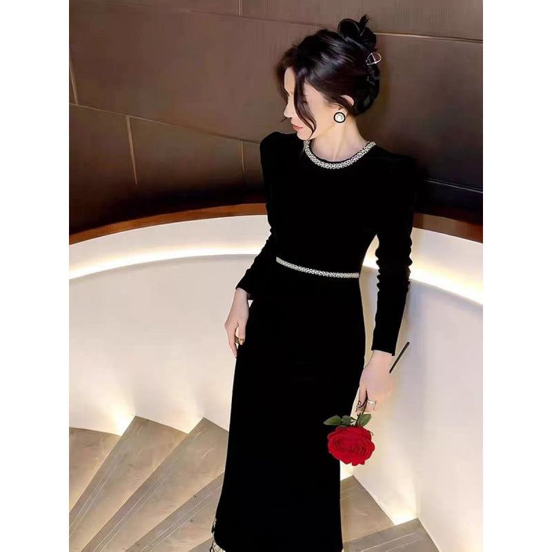 New Elegant And Chic Black Velvet Dress