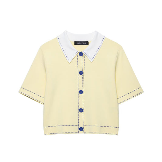 Women's Fashion Polo Shirt Stitched Knit Jacket