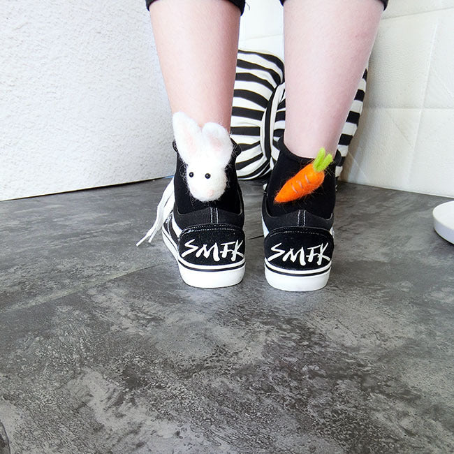 Personalized Rabbit Carrot Asymmetric Wool Felt Socks