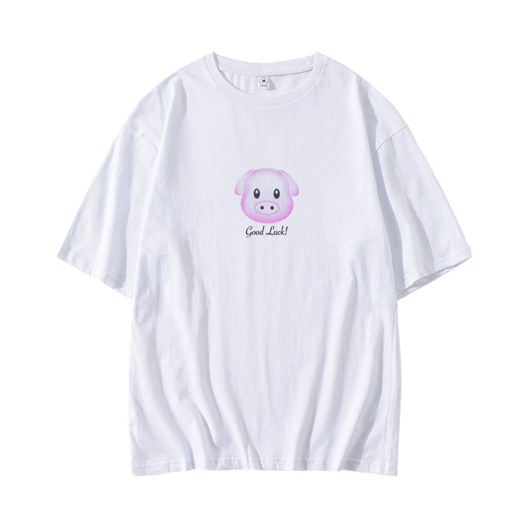 Ladies Short Sleeve Loose Cotton Printed Top