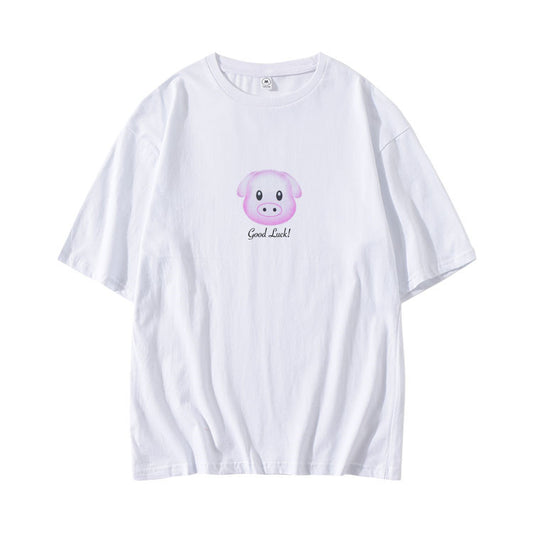 Ladies Short Sleeve Loose Cotton Printed Top
