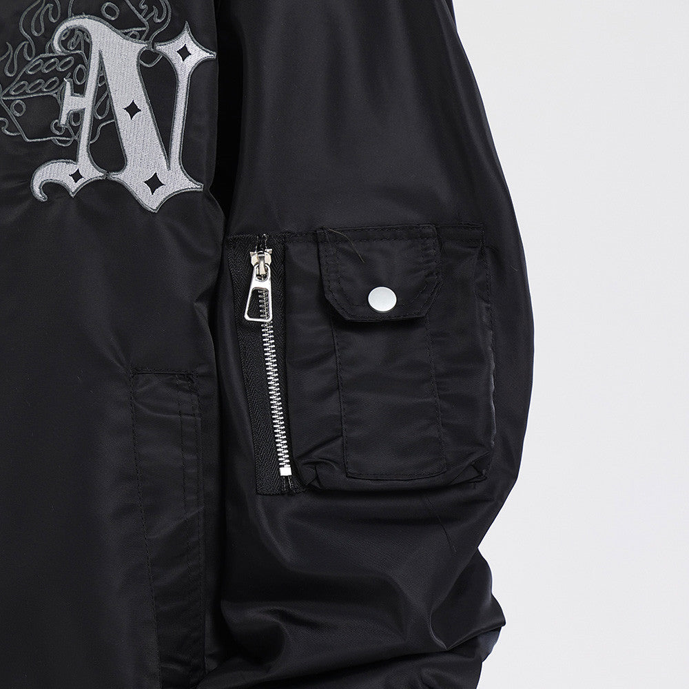 High Street Design Flame Embroidery Letters Baseball Uniform Jacket