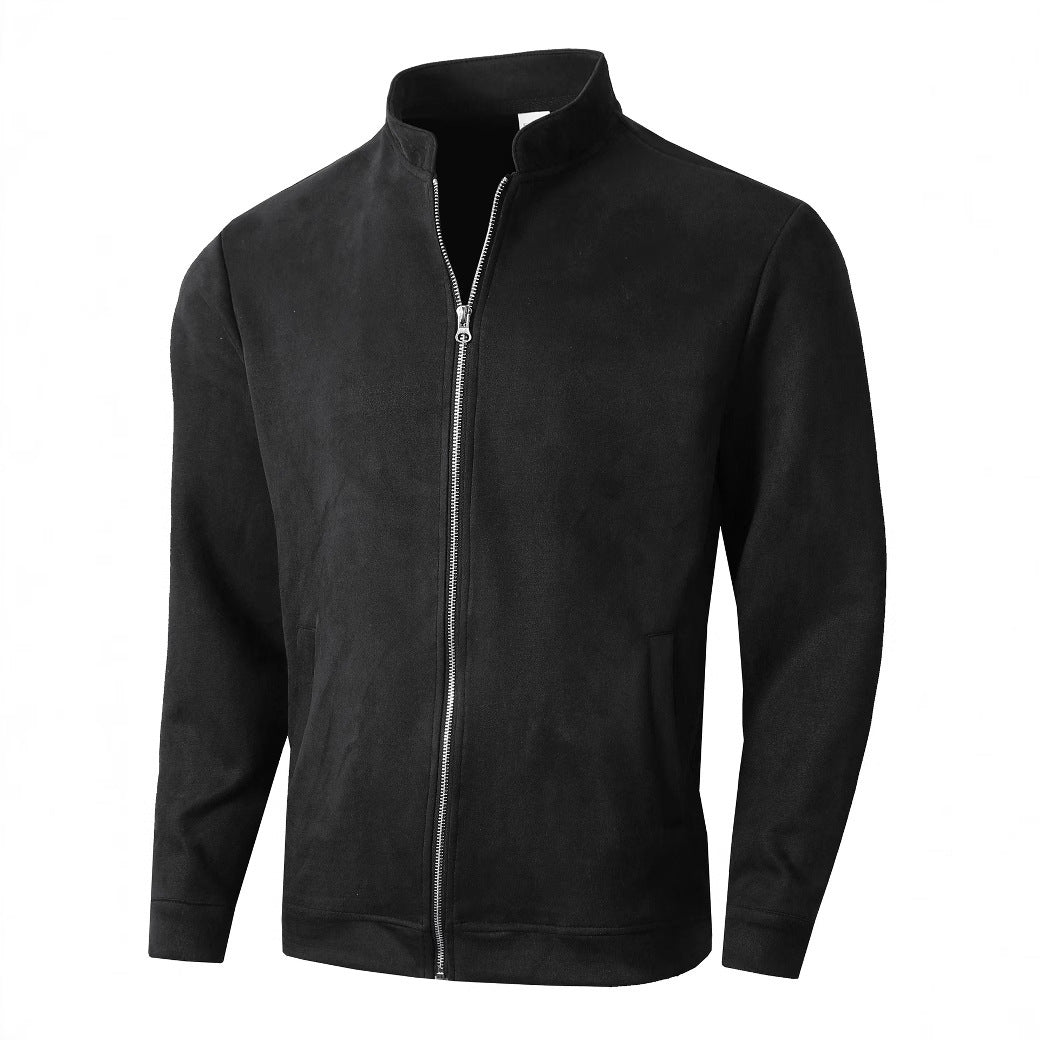 Men's Jacket Slim Fit Round Neck Long Sleeves Stand Collar Cardigan